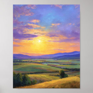 Ethereal Radiance: A Golden Sunset Descending Poster