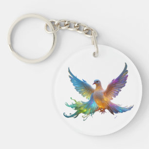 Ethereal Rainbow Dove - Symbol of Peace & Light Key Ring
