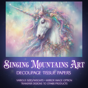 Ethereal Rainbow Unicorn Portrait Decoupage Tissue Paper
