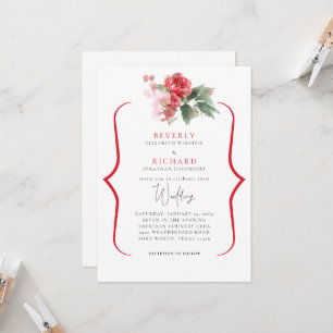Ethereal Red floral Elegant White Wedding Invitation