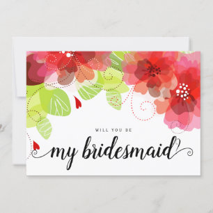 Ethereal red flowers will you be my bridesmaid invitation
