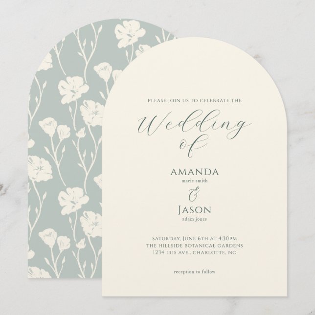 Ethereal romantic modern floral wedding invitation (Front/Back)