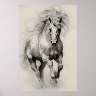 Ethereal Running Horse Pencil Sketch Poster