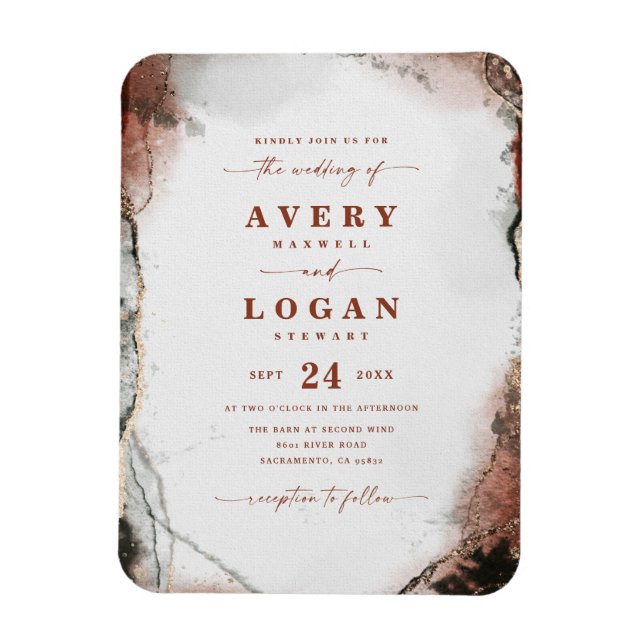 Ethereal Rust & Hunter Green Wedding Invitation Magnet (Vertical)