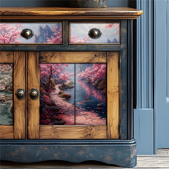 Ethereal Sakura Valley Japanese Koi Stream Pink Tissue Paper (Creator Uploaded)