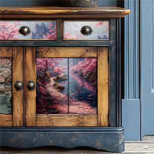 Ethereal Sakura Valley Koi Stream Pink Tissue Paper