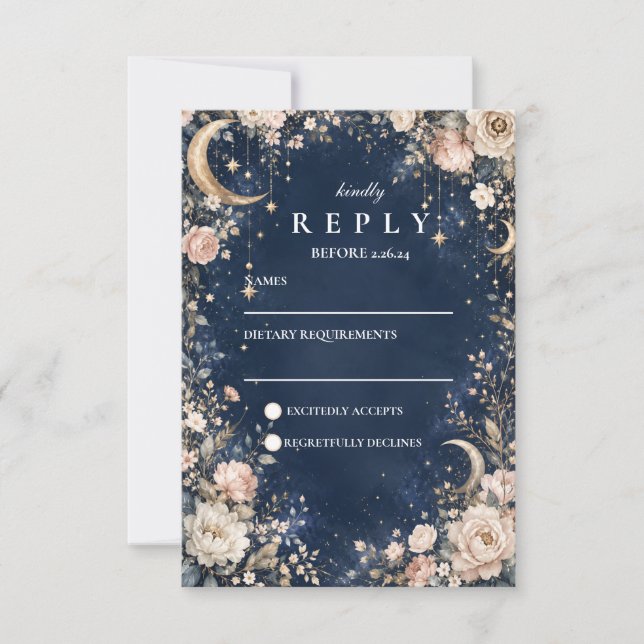 Ethereal Starry Nights Celestial Wedding RSVP Card (Front)