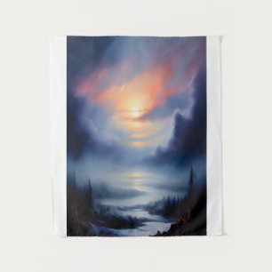 Ethereal Sunrise Over Misty Mountains Landscape  Tapestry