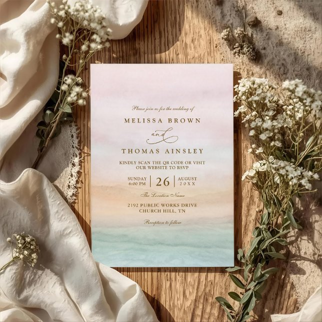 Ethereal Sunset Rustic Elegant QR Code Wedding Invitation (Creator Uploaded)