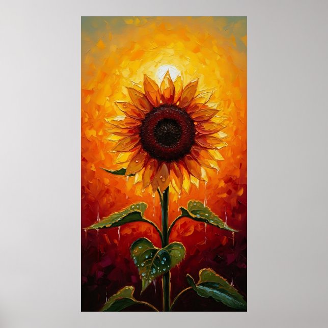 Ethereal Sunset Sunflower Expressionist Poster (Front)
