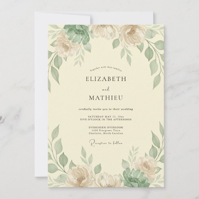 Ethereal Taupe Olive Leafy Wedding Invitation (Front)