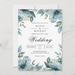 Ethereal Teal Bloom Border Wedding Invitation
