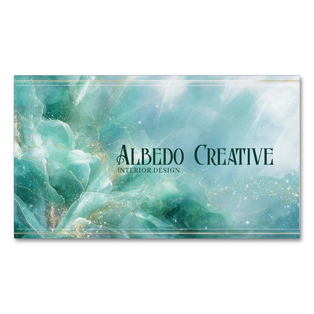 Ethereal Teal Gold Abstract Floral Modern Magnetic Business Card (Front)