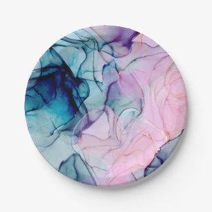 Ethereal Teal & Pink Inky Glamour Birthday Party Paper Plate