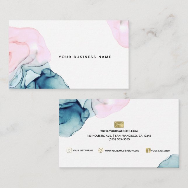 Ethereal Teal & Pink Inky Glamour Modern Elegance Business Card (Front/Back)