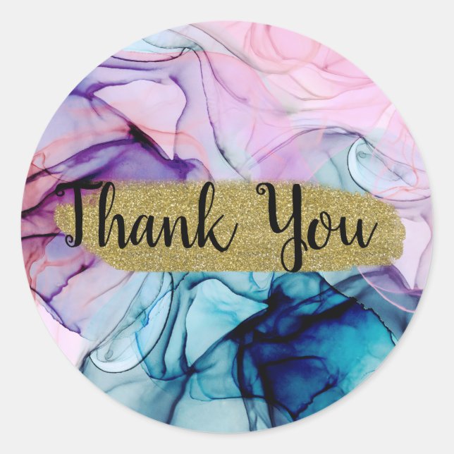 Ethereal Teal Pink Purple Inky Glamour Wedding Classic Round Sticker (Front)