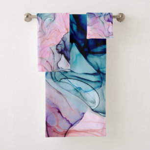 Ethereal Teal Pink Purple Inky Modern Glamour Bath Towel Set