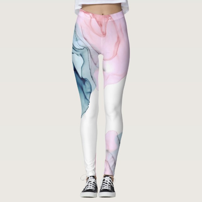 Ethereal Teal Pink Purple Inky Modern Glamour Leggings (Front)