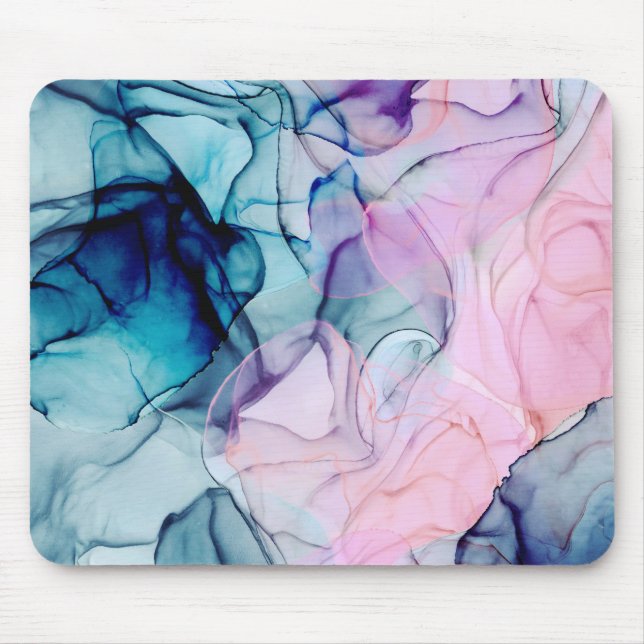 Ethereal Teal Pink Purple Inky Modern Glamour Mouse Pad (Front)