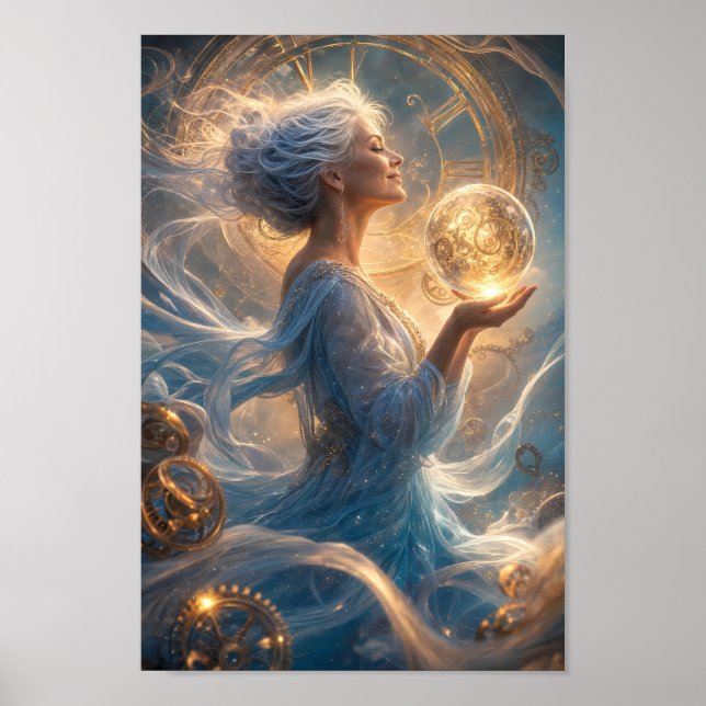 Ethereal Timekeeper in Golden Light Poster (Front)
