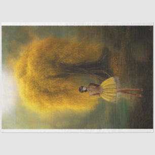 Ethereal Tree, Ballerina standing, Vibrant Yellow Tissue Paper