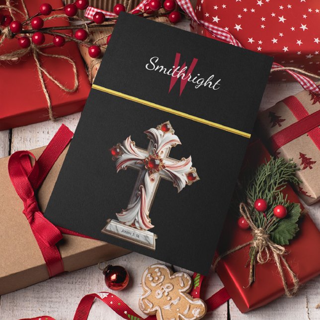 Ethereal Tribute: Engraved Cross on Black Postcard (Creator Uploaded)