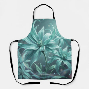 Ethereal Turquoise Blooming Flowers Apron