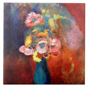 Ethereal Vase of Flowers, painting by Odilon Redon Ceramic Tile
