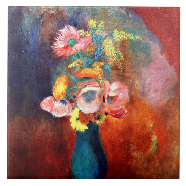 Ethereal Vase of Flowers, painting by Odilon Redon Ceramic Tile (Front)