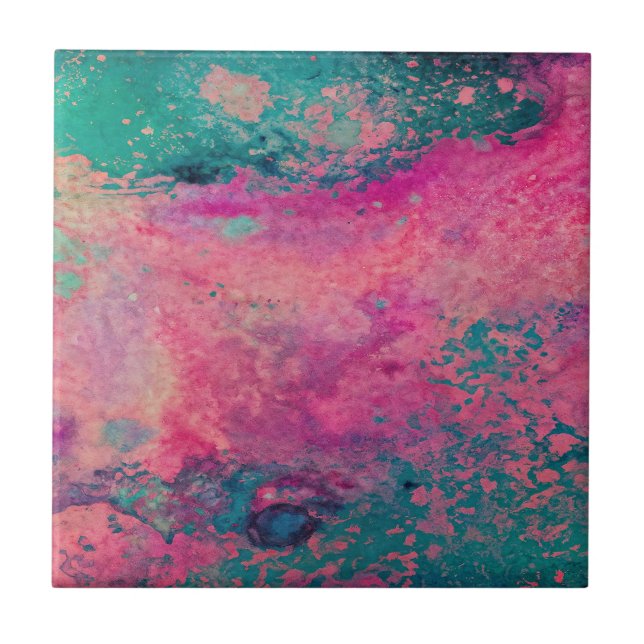 “Ethereal Vellum” – Pink Teal Blue Abstract    Ceramic Tile (Front)