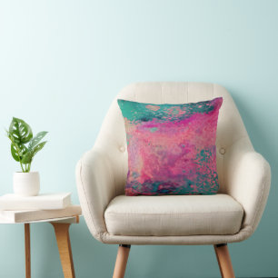 “Ethereal Vellum” – Pink Teal Blue Abstract Cushion