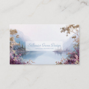 Ethereal Violet Lake Gold Frame Serene Landscape Business Card