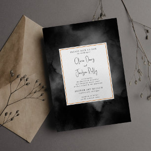 Ethereal Watercolor Black Moody Halloween Wedding Invitation