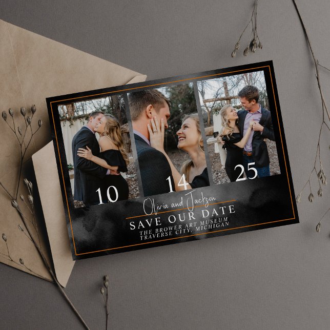 Ethereal Watercolor Black Moody Halloween Wedding Save The Date (Creator Uploaded)