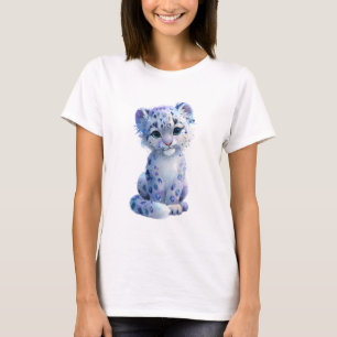 Ethereal Watercolor Blue Galaxy Snow Leopard Women T-Shirt
