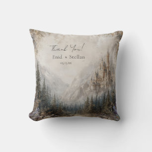 Ethereal Watercolor Castle Mountain Romantic Cushion