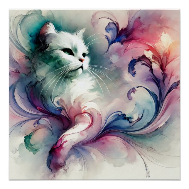 Ethereal Watercolor Cat Poster (Front)