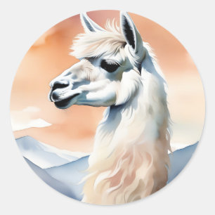 Ethereal Watercolor Llama Classic Round Sticker