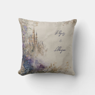 Ethereal Watercolor Purple Castle Elegant Wedding Cushion