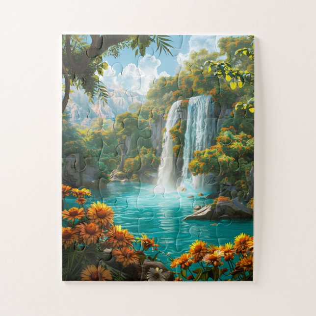 Ethereal Waterfall in Spring Jigsaw Puzzle (Vertical)