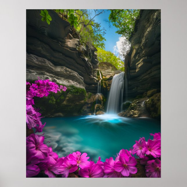 Ethereal Waterfall in Spring Poster (Front)