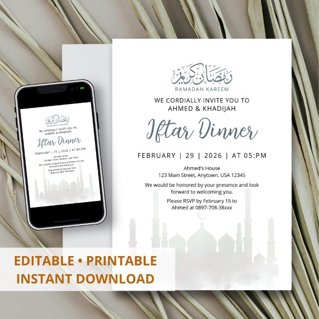 Ethereal White Mosque Ramadan Iftar Invitation (Creator Uploaded)