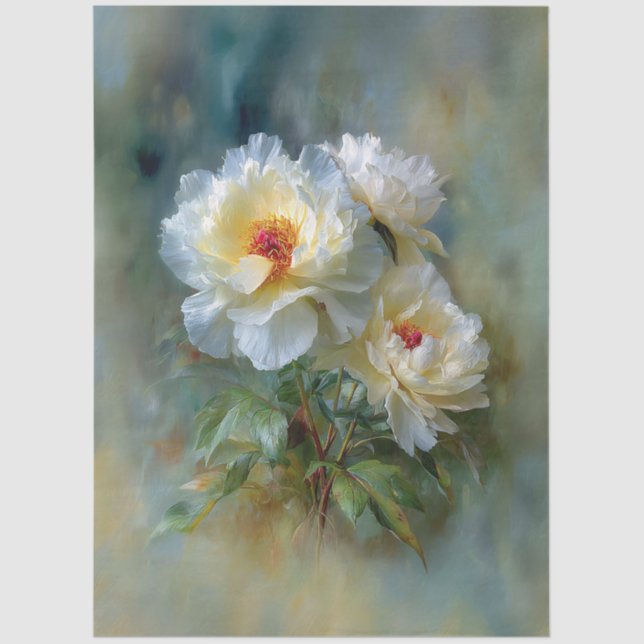 Ethereal White Peonies in Bloom Tissue Paper (Front)