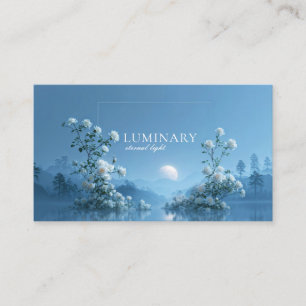 Ethereal White Rose Floral and Blue Moon Lake Business Card