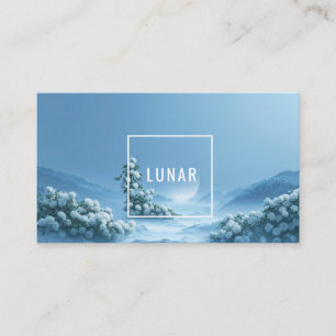 Ethereal White Rose Floral and Snowy Mountain Moon Business Card