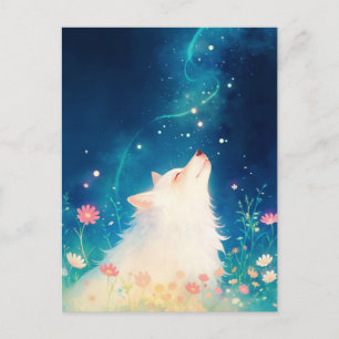 Ethereal White Wolf in Starry Meadow Postcard