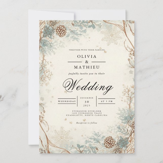 Ethereal Winter Branches Wedding Invitation (Front)