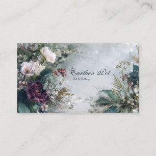 Ethereal Winter Floral Burgundy Rose and Icy Gray Business Card