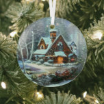 Ethereal Winter Scene Kinkade Inspired Glass Tree Decoration<br><div class="desc">Lovely winter scene inspired by Thomas Kinkade will shine and reflect your lights and complement your Christmas tree and the rest of your holiday home.  Gorgeous colours.  Thanks for looking; we appreciate your business at Paws Charming.</div>