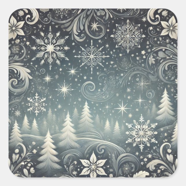 Ethereal Winter's Night Christmas Hoiday Card Square Sticker (Front)